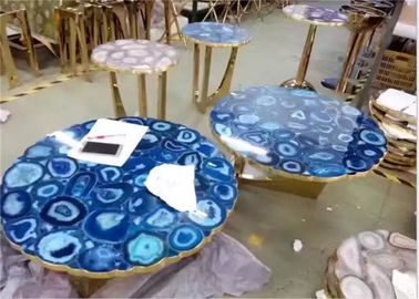 China Forma redonda pulida top azul de mármol de lujo del final de la piedra de la ágata de las sobremesas proveedor